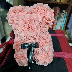 Pink Rose Bear with Black Ribbon